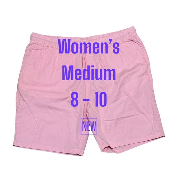 Women’s H&M Medium Shorts Khakis Chino Pink Elastic Waistband Drawstring NWT - Picture 2 of 11